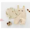 Conjunto de macacão para bebê para primavera e outono, macacão infantil de desenho animado, conjunto fofo de duas peças com top listrado para bebês meninas