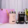 Taza de Cerámica con Tapa Cuchara Taza de Agua de Dibujos Animados Taza para el Hogar Taza de Pareja Hombre y Mujer Taza para Té de Oficina Regalo para Niña