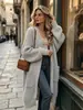 Casaco Suéter Grossado Outono e Inverno Acima do Joelho Feminino Solto Versátil Base Manga Longa Cardigan Tricotado Estilo Preguiçoso Tendência Comprimento Médio
