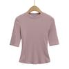 1075-Camiseta de Manga Media Versátil de Moda Estilo Europeo y Americano con Cuello Redondo para Mujer 2025 Nueva Sexy Ajustada Look Camiseta Base Top