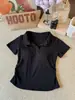 Camiseta Feminina de Verão Manga Curta Gola Polo Algodão Puro Lapela Slimming Elegante Estilosa Petite
