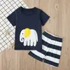 Conjunto de dos piezas para niño, verano europeo y americano, estampado de cangrejo, tortuga, elefante, tortuga de dibujos animados, camiseta de manga corta y pantalones cortos, ropa infantil