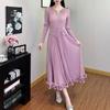 Vestido Miyake Elegante de Alta Qualidade Estilo Minimalista Ocidental Design Novo de Outono Saia Plissada Espinha de Peixe Manga Longa Feminino