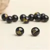 Atacado Ágata Negra Natural Carimbada a Ouro Contas Redondas Semi-Acabadas Doze Signos Contas Soltas Materiais para Contas DIY