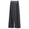 Pantalones de pierna ancha a rayas, holgados, con cordón, estilo coreano, simples y versátiles, para adelgazar, para mujer, otoño e invierno, pantalones largos de corte holgado en rayas negras
