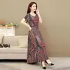 Gran cantidad y excelente precio Verano 2020 vestido estampado de Seda de Hielo para mujer vestido de manga corta de longitud media para mujeres de mediana edad y mayores