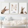 Nombre personalizado, letra de flor, letra inglesa, nombre, conejo, familia, pintura colgante, póster de habitación, decoración de lienzo