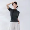 Moda Gola Meia-Alta Manga Média Versátil para o Dia a Dia Roupa de Prática Tendência Top de Dança para Mulheres Dança Étnica Clássica Roupa de Dança Estilo Chinês