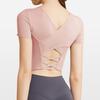 Roupa de ioga feminina de manga curta, peça única, tapete de peito, camiseta esportiva justa, corrida de verão, pilates, fitness
