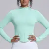 Jaqueta de cor sólida sem costura transfronteiriça, justa, alta elasticidade, respirável, com gola alta e zíper, para esportes femininos, corrida, fitness e yoga