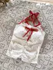 Camisole KT de bolinhas com gola halter, top curto doce e sexy sem costas, peça de sobrepor com alças