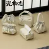 Bolsa de Almacenamiento para Juego de Té de Brocado Blanco Crudo Dorado Claro, Bolsa de Tela Gruesa para Tetera y Tazas de Té Estilo Chino Nuevo, Bolsa de Almacenamiento para Viajes al Aire Libre