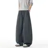 Calça de moletom cinza aveia com barra curva para homens, calças largas fluidas de outono, calças casuais retas relaxadas