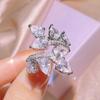 TikTok Mesmo Estilo Anel Elegante Super Flash Zircon Folha Abertura Anel de Diamante Design Sentido Coreano Luz Luxo Anel Elegante