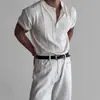 Camiseta de Manga Corta de Punto con Cuello Henry Ajustada para Hombre, Nuevo Estilo Verano 2025, Camiseta Versátil Madura para Negocios Casual