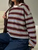 Camiseta de Manga Larga Rayada Nueva de Amazon 2026 para Mujer, Camiseta Básica Holgada de Cuello Redondo con Bloques de Color, Top Casual de Primavera y Otoño