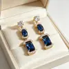 Pendientes de moda geométricos de bloque transfronterizos con borlas, estilo largo, incrustados de diamantes, pendientes de piedras preciosas de colores de diseñador para fiestas nocturnas y bodas de novia