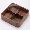 Caja de Frutos Secos de Madera de Nogal, Bandeja de Madera Maciza con Tapa, Caja de Dulces de Cuatro Compartimentos, Caja de Snacks de Nueve Compartimentos, Caja de Frutas de Moda