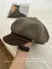 Estilo Coreano Otoño/Invierno Nuevo Patchwork de Cuero PU Temperamento Retro Sombrero Octogonal de Lana Moda Femenina Versátil Elegante Boina