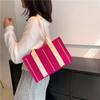 Otoño e Invierno Nuevo Bolso de Hombro a Rayas de Moda Simple Bolso de Lona Portátil de Gran Capacidad Bolso de Mano Casual
