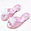 Sapatos de princesa Aisha pantufas de menina 2023 verão sapatos infantis de salto alto de cristal sandálias de bebê frozen
