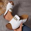 Sudeste Asiático Comercio Exterior Talla Grande Metal Decorativo Plataforma de Cuña Zapatillas Sandalias de Playa de Una Palabra de Boca de Pez Transfronterizas para Mujer