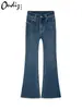 Jeans Feminino de Cintura Alta, Slim Fit, Calça Longa Flare Casual e Fashion Azul Netuno