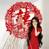 Recorte de Papel Caractere Dupla Felicidade Estilo Chinês Extra Grande Decoração para Quarto de Casamento, Roupão de Noiva para Vestir, Adereços para Fotos de Noivado Dragão e Fênix