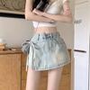 Falda de Mezclilla Color Claro para Mujer Verano 2024 Nueva Falda Pantalón Línea A Adelgazante de Cintura Alta Falda Corta Irregular