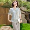 Vestido de Verano para Madre Traje de Manga Corta 2025 Nuevo Estilo Occidental Camiseta China Camisa Pequeña para Mujeres de Mediana Edad y Mayores Conjunto de Verano de Dos Piezas para Mujer
