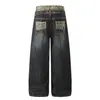 Jeans Casuales de Pierna Ancha de Alta Calidad Estilo Americano 2026 Decorados con Metal Bloque de Color de Moda Doble Cintura Suministro al por Mayor 10