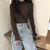 Camiseta base térmica de cuello medio alto para mujer para otoño e invierno, ropa interior cálida negra, top de manga larga con cuello medio, nuevo modelo 2026