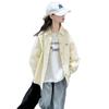 Internet Celebrant Girls Moda Estilo Coreano Versátil Cor Sólida Lapela Top para Crianças Grandes Primavera e Outono Novo Camisa Cartoon Estilo Estrangeiro Tendência