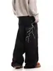 Jeans de Pierna Ancha Lightning de Nicho para Hombre Primavera y Otoño Estilo Americano Calle Sueltos Casuales Diseño Pantalones Lavados