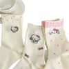 Calcetines Largos Blancos Finos para Mujer, Estilo Gato Kt, Calcetines de Media Pantorrilla Juveniles, Calcetines Largos de Encaje Japonés Dulces de Dibujos Animados para Primavera y Verano