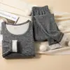 Conjunto de Roupa Íntima Térmica Escovada Dupla Face de Lã e Seda, Espessado para Outono e Inverno, Conjunto de Roupa Íntima Quente para Homens e Mulheres, Atacado para Casais