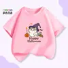 Comércio Exterior Camiseta Infantil de Manga Curta Halloween Abóbora para Meninos e Meninas Top Cartoon Estampado de Meia Manga Vermelho Algodão Puro Verão