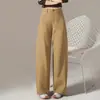 Calça Casual Feminina com Barra Curva Outono 2026 Nova Cintura Elástica nas Costas Plissada Versátil Calça Banana Modeladora Perna Larga Calça Longa