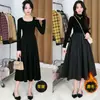Vestido Francés de Alta Gama con Empalmes, Nuevo Estilo Otoño 2024, Aspecto Adelgazante en la Cintura, Vestido Negro Versátil para Mujer, Trazabilidad