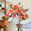 Decoração de Flor Artificial Rosa com Borda Queimada, Arranjo Floral Decorativo de Alta Qualidade e Realista para Sala de Estar e Mesa de Jantar, Venda por Atacado Disponível