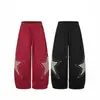 Marca de Moda Hip Hop Americano Parche de Estrella Bordado Caída Pantalones Deportivos de Chándal Unisex Sueltos Pierna Ancha Versátiles Pantalones Largos para Bailar