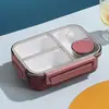 Marmita compartimentada de aço inoxidável, marmita de plástico estilosa para estudantes com compartimento para salada, marmita para micro-ondas para trabalhadores de escritório