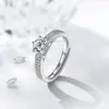 Anillo ajustable de boca suelta apilado Ángel 50 imitación diamante circonita Anillo de boda de cabeza de vaca de 1 quilate seis garras para mujer