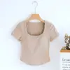 Camiseta de manga corta para mujer con almohadilla en el pecho, dobladillo irregular curvo, camiseta interior con sujetador, se puede usar por fuera, top de cuello cuadrado, verano