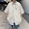 Camisa Masculina de Manga Curta com Toque de Luxo, Estampa de Padrão Escuro Estilo Streetwear, Design Único, Camisa de Manga Longa para Primavera e Outono, Branca