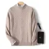 Suéter de lã grosso de dupla camada para inverno para homens, suéter de tricô gola alta meia, suéter base de cashmere de caimento solto para homens