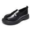 Zapatos Pequeños de Cuero Estilo Británico Niñas 2026 Nuevos Primavera/Otoño Plataforma Suela Gruesa Mary Janes Mocasines Zapatos Individuales Negros de Estudiante
