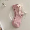 Calcetines de Mujer de Media Pantorrilla Estilo Coreano con Lazo, Estilo Lolita, Calcetines de Princesa, Calcetines de Felpa, Patrón Oscuro Ins, Giro de Chica