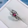 Anillo Popular de Turmalina Natural al por Mayor de Fábrica Plata S925 Incrustado con Piedra Principal 4*6 Joyería de Lujo Venta Directa de Fábrica