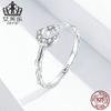 Evelle - Anillo abierto retro de moda transfronteriza de plata de ley s925 con circonita y platino, diseño de estrella y luna, joyería para niña